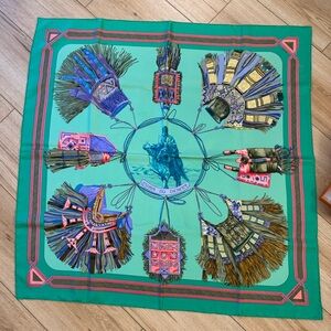 Hermès Cuirs du Desert 90 Silk Scarf Turquoise w/ Box